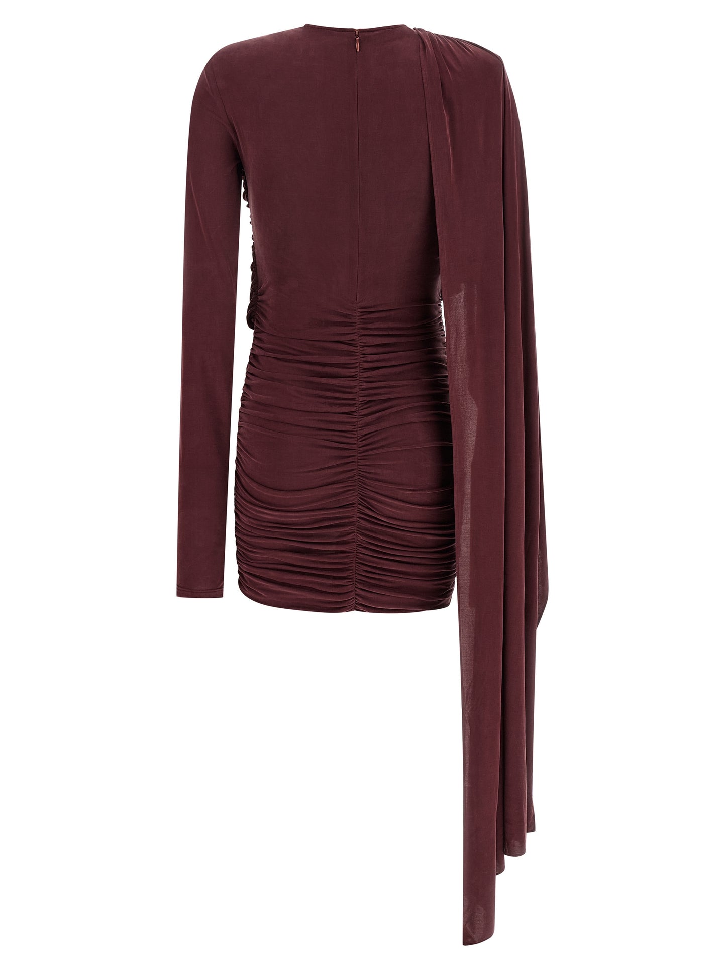 The Andamane Women's Long-Sleeve Crew Neck Cupro & Suede Leather Short Dress - Bordeaux Copper