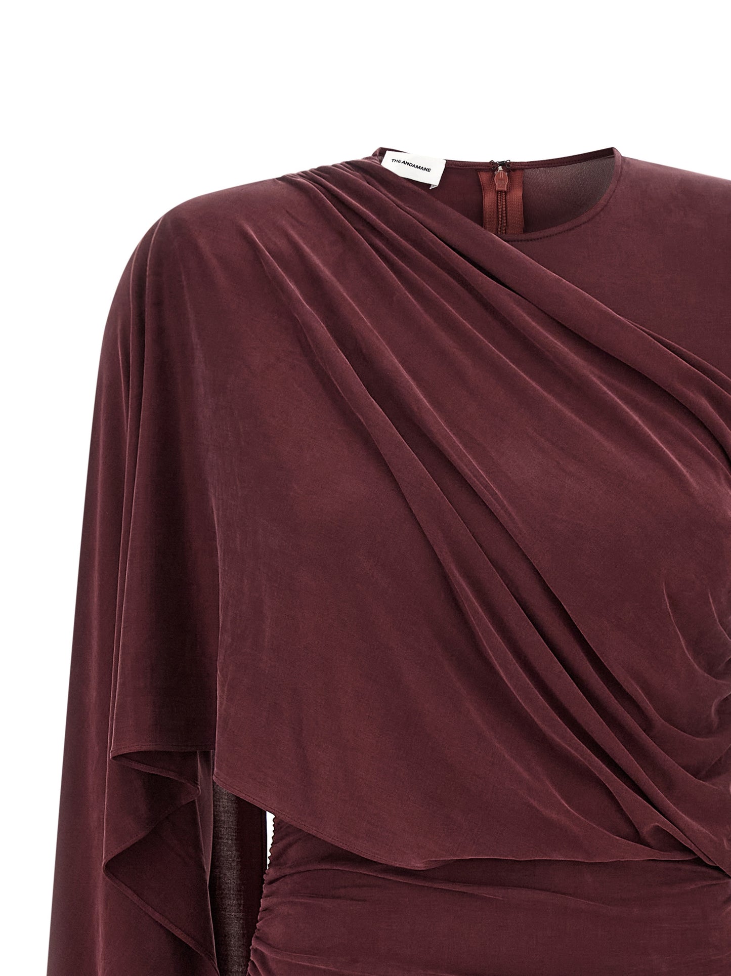 The Andamane Women's Long-Sleeve Crew Neck Cupro & Suede Leather Short Dress - Bordeaux Copper
