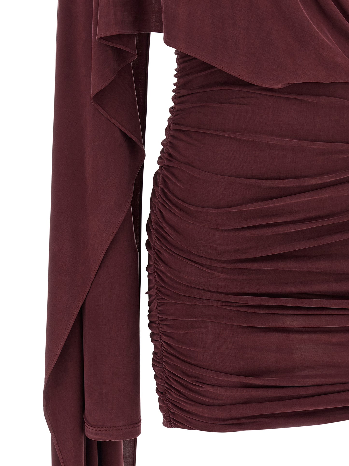 The Andamane Women's Long-Sleeve Crew Neck Cupro & Suede Leather Short Dress - Bordeaux Copper
