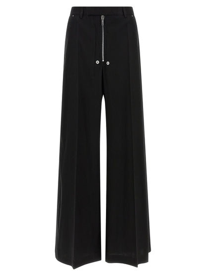 Pants by Rick Owens for women in wool cotton black showcases a unrivaled comfort silhouette, featuring a wide cut and long with a for a unrivaled comfort and refined aesthetic.