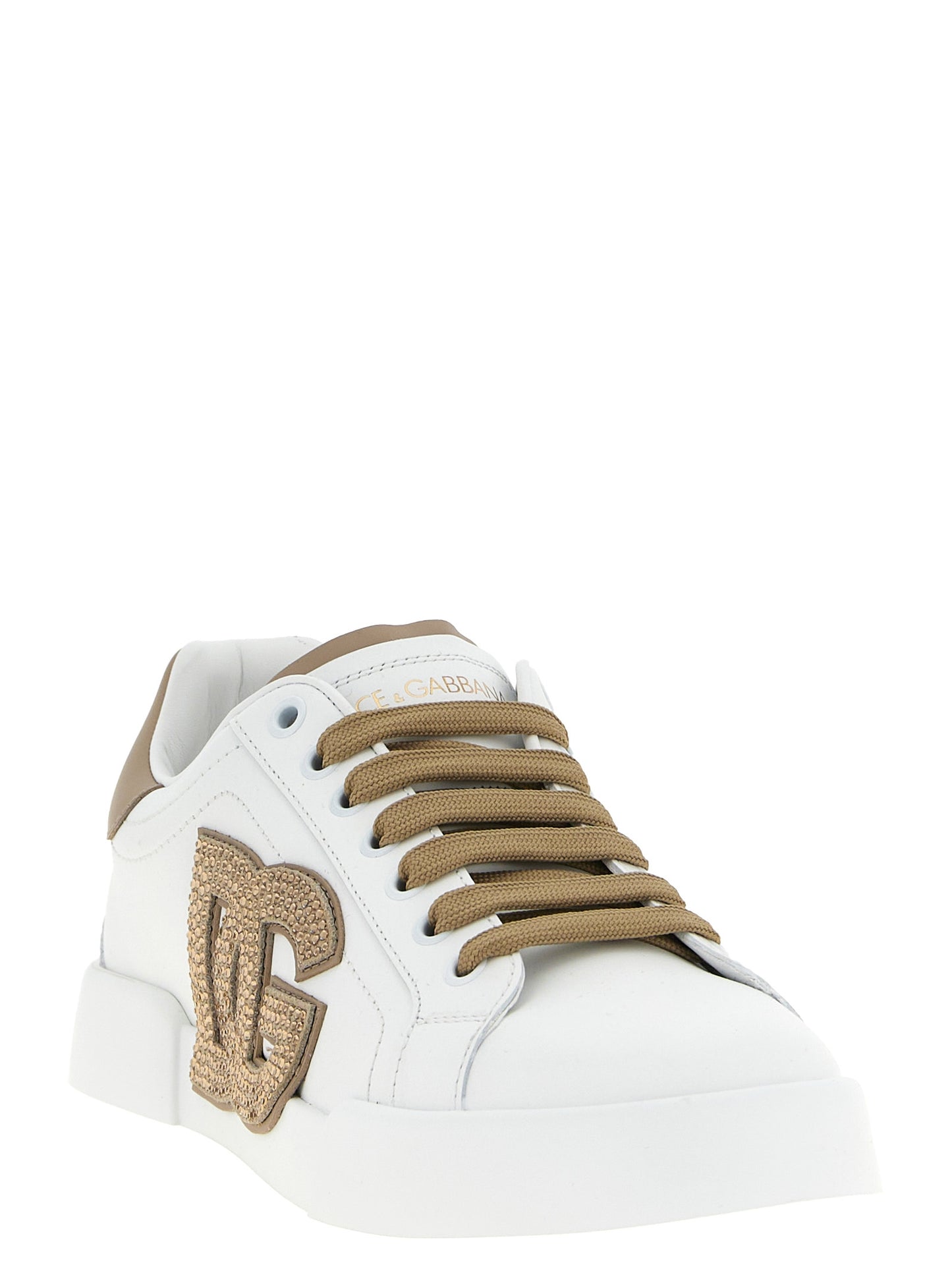 Sneakers by Dolce & Gabbana for women in suede calfskin leather & rhinestone beige features an fashionable silhouette, showcasing the premium Women's Fashion Suede Calfskin Leather & Rhinestone Sneakers in a fashionable fashion style that offers a fashionable finish for refined style.