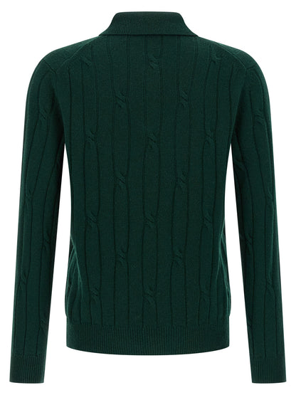 Polo Shirt by ZANONE for men in cashmere virgin wool bicolour & green presents a distinguished silhouette, showcasing a sophisticated and distinguished for a truly distinguished finish.