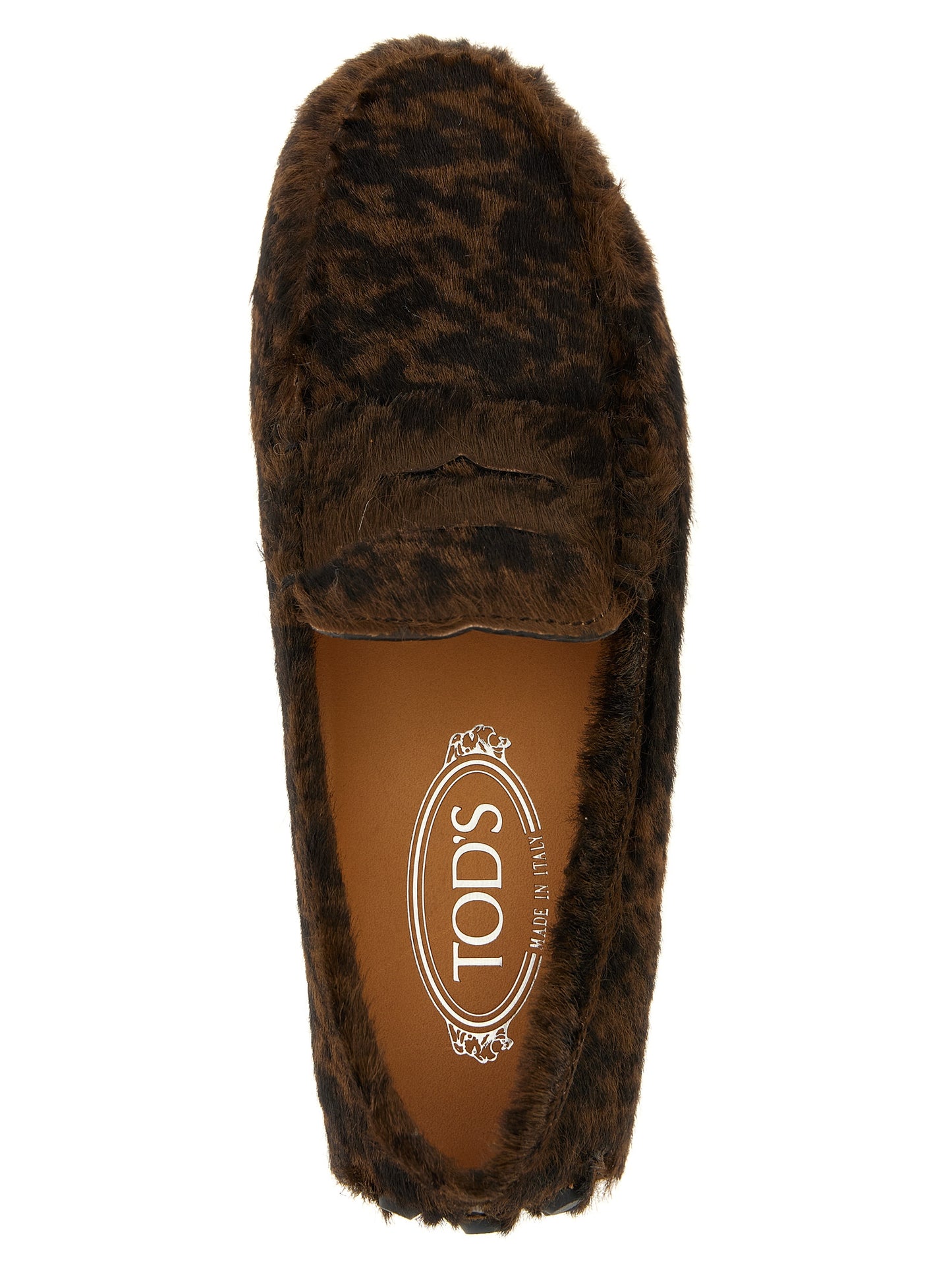Flat Loafer Slip-On Shoes by Tod's for women in calfskin leather brown showcases a resplendent Pony Women's Calfskin Leather Flat Loafer Slip-On Shoes aesthetic, defined by its resplendent and elegant flat.