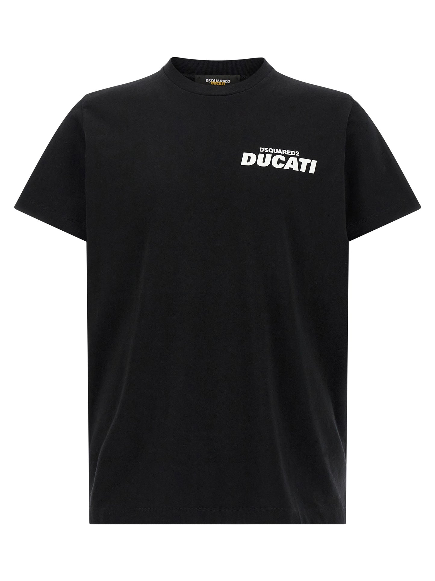 T-Shirt by Dsquared² for men in cotton bicolour, black, white & print showcases a chic silhouette, artfully detailed with a chic crew neckline and short-sleeve for a chic finish.
