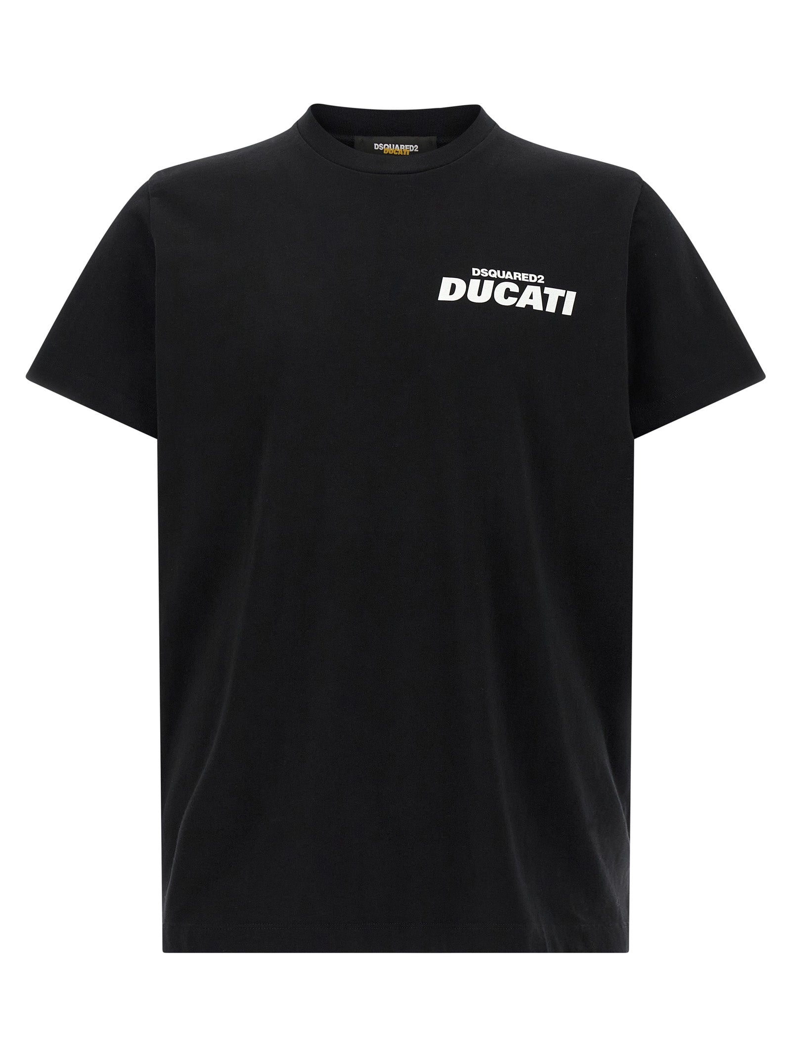 T-Shirt by Dsquared² for men in cotton bicolour, black, white & print showcases a chic silhouette, artfully detailed with a chic crew neckline and short-sleeve for a chic finish.