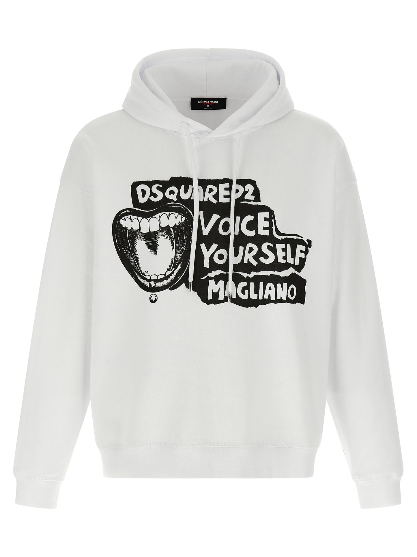 Sweatshirt Hoodie by Dsquared² for men in cotton bicolour, black, white & print features an luminous silhouette, showcasing a sophisticated hooded neckline and long-sleeve for a truly luminous look.