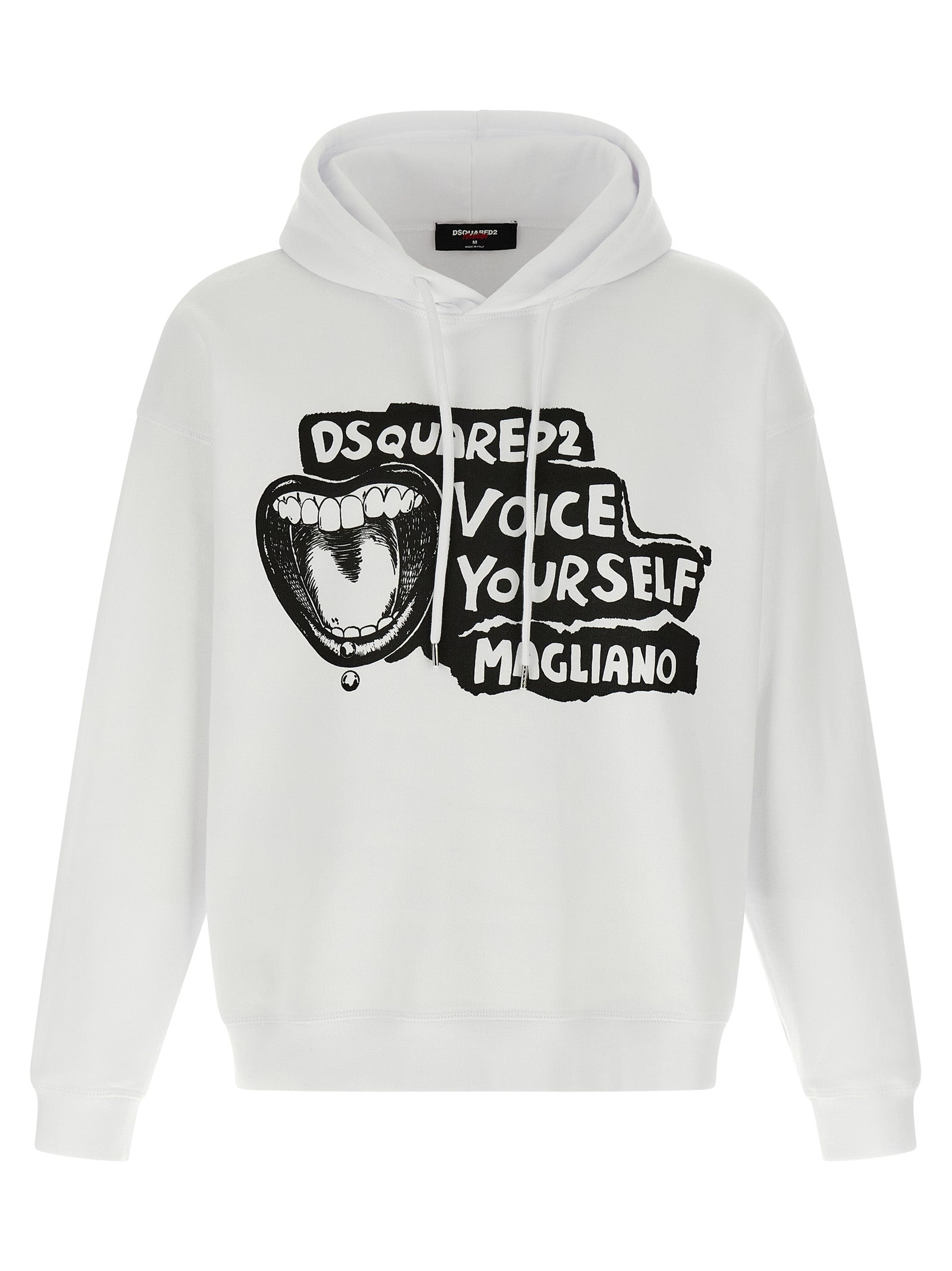 Sweatshirt Hoodie by Dsquared² for men in cotton bicolour, black, white & print features an luminous silhouette, showcasing a sophisticated hooded neckline and long-sleeve for a truly luminous look.