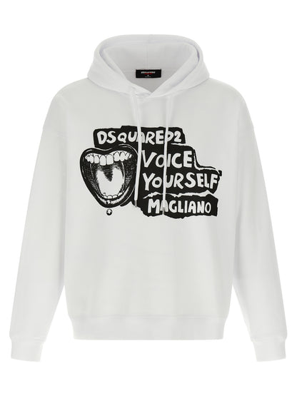 Sweatshirt Hoodie by Dsquared² for men in cotton bicolour, black, white & print features an luminous silhouette, showcasing a sophisticated hooded neckline and long-sleeve for a truly luminous look.