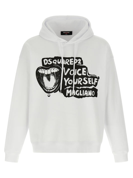 Sweatshirt Hoodie by Dsquared² for men in cotton bicolour, black, white & print features an luminous silhouette, showcasing a sophisticated hooded neckline and long-sleeve for a truly luminous look.