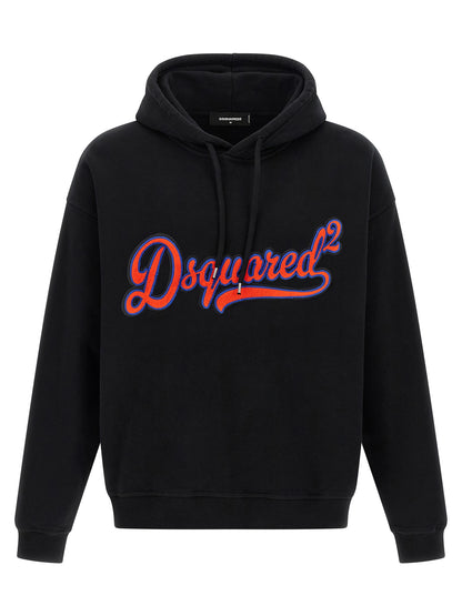 Sweatshirt Hoodie by Dsquared² for men in cotton black features an avant-garde silhouette, showcasing a sophisticated hooded neckline and detail for a truly avant-garde finish.