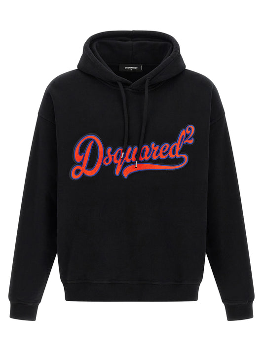 Sweatshirt Hoodie by Dsquared² for men in cotton black features an avant-garde silhouette, showcasing a sophisticated hooded neckline and detail for a truly avant-garde finish.