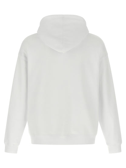 Sweatshirt Hoodie by Dsquared² for men in cotton bicolour, black, white & print features a slouchy chic silhouette, detailed with a slouchy chic and a signature hooded neckline for an elevated aesthetic.