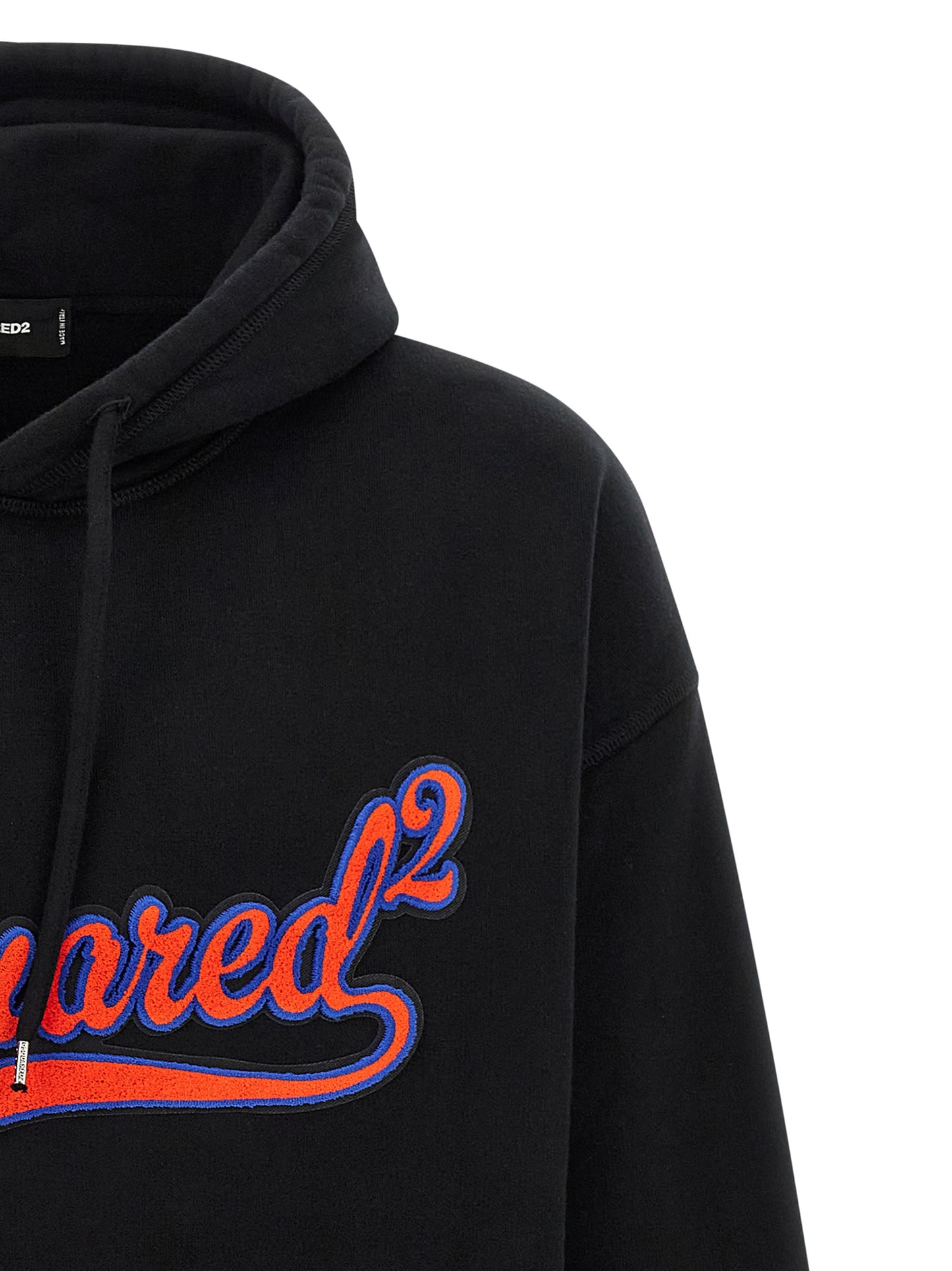 Sweatshirt Hoodie by Dsquared² for men in cotton black features a edgy silhouette, detailed with a edgy hooded neckline and for a refined finish.