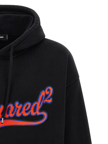 Sweatshirt Hoodie by Dsquared² for men in cotton black features a edgy silhouette, detailed with a edgy hooded neckline and for a refined finish.