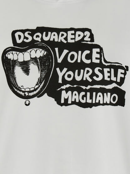 Sweatshirt Hoodie by Dsquared² for men in cotton bicolour, black, white & print features an avant-garde silhouette, showcasing a sophisticated and detail for a truly avant-garde finish.