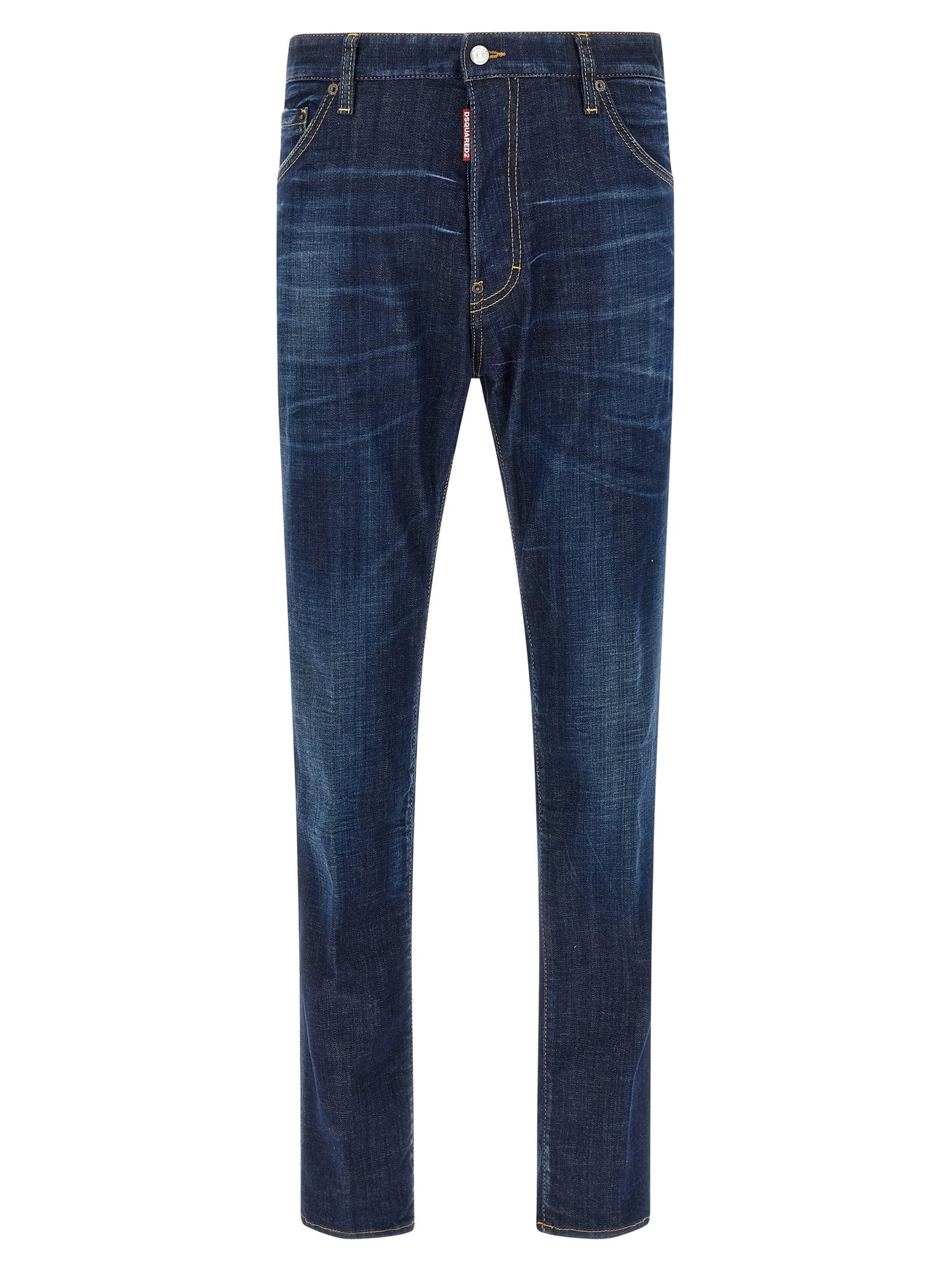Jeans by Dsquared² for men in stretch denim cotton blue features an refined tailoring silhouette, showcasing a premium straight-leg with a and long cut for a refined tailoring look.