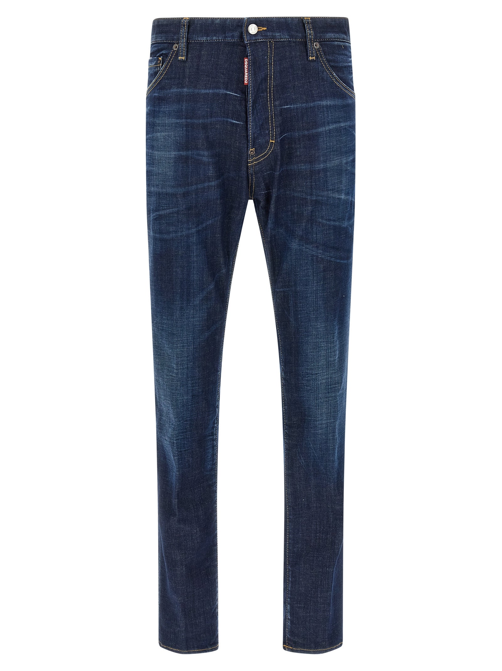 Jeans by Dsquared² for men in stretch denim cotton blue features an refined tailoring silhouette, showcasing a premium straight-leg with a and long cut for a refined tailoring look.
