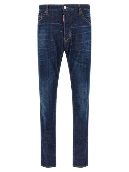 Jeans by Dsquared² for men in stretch denim cotton blue features an refined tailoring silhouette, showcasing a premium straight-leg with a and long cut for a refined tailoring look.
