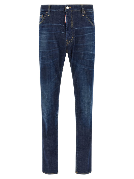 Jeans by Dsquared² for men in stretch denim cotton blue features an refined tailoring silhouette, showcasing a premium straight-leg with a and long cut for a refined tailoring look.
