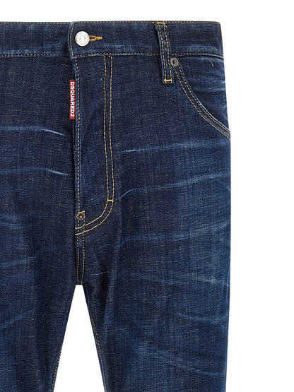 Jeans by Dsquared² for men in stretch denim cotton blue features an sartorial straight-leg and long with a cut for a sartorial finish.