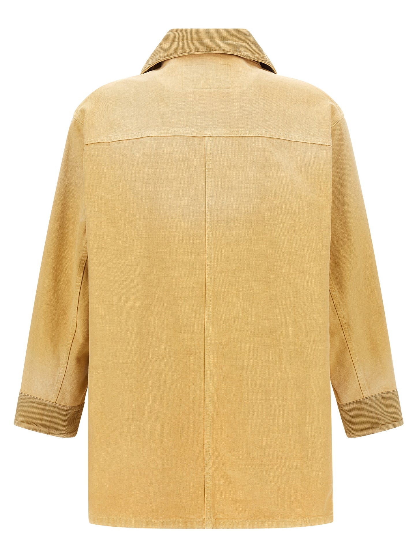 Overcoat by WALES BONNER for men in cotton corduroy beige presents a luxurious silhouette, showcasing a luxurious shirt-collar neckline and sophisticated for a premium, luxurious look.