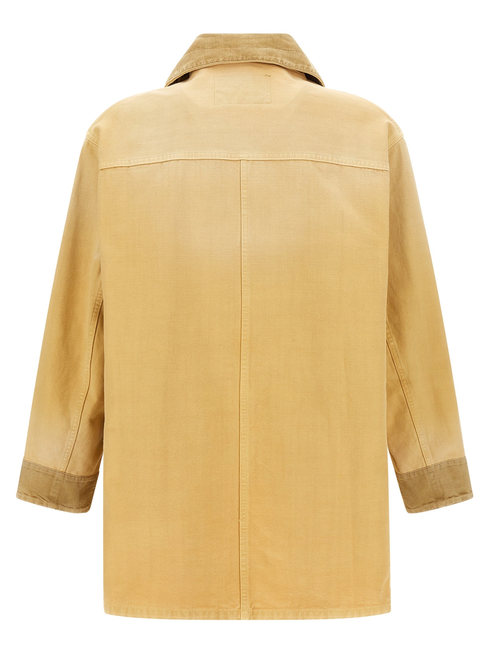 Overcoat by WALES BONNER for men in cotton corduroy beige presents a luxurious silhouette, showcasing a luxurious shirt-collar neckline and sophisticated for a premium, luxurious look.