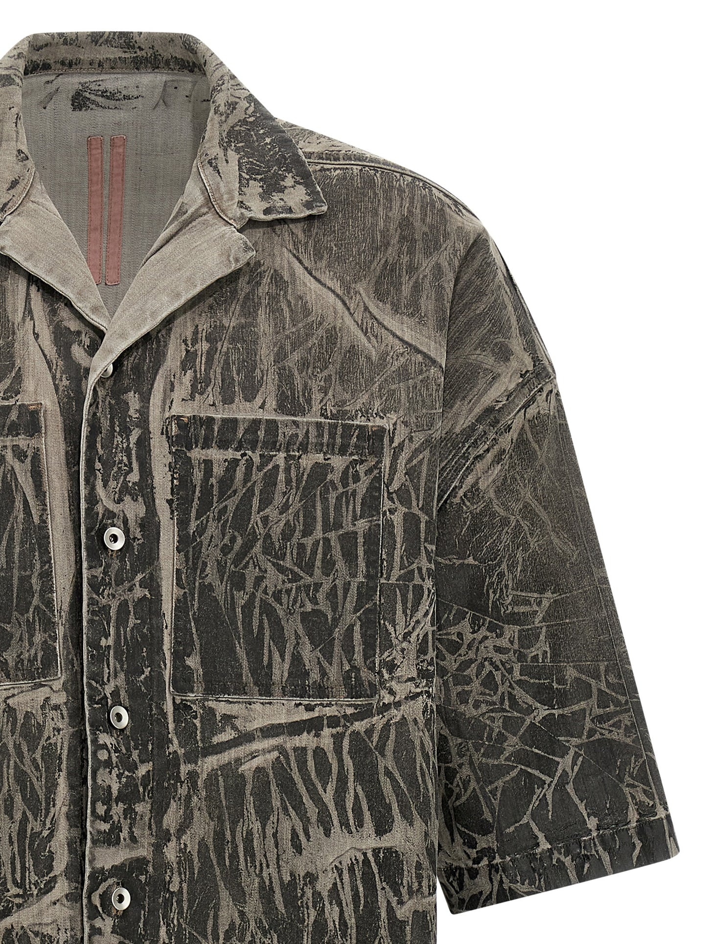 Shirt by DRKSHDW for men in stretch denim cotton gray & natural showcases a sleek silhouette, elegantly detailed with a sleek and for a sleek finish.