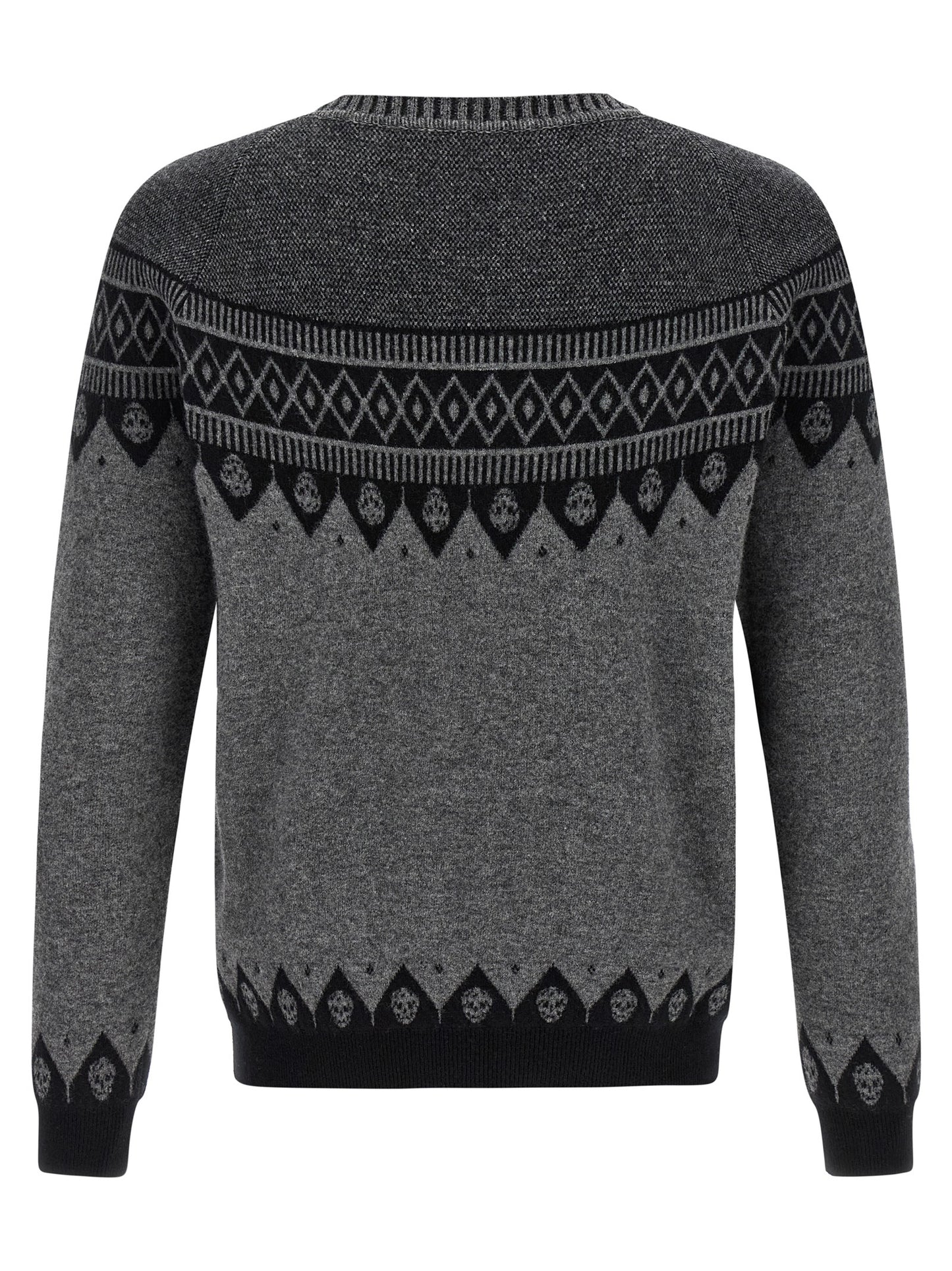 Cardigan by Alexander McQueen for men in wool gray, patterned & jacquard showcases a captivating silhouette, artfully detailed with a captivating and crew neckline for a truly sophisticated captivating look.