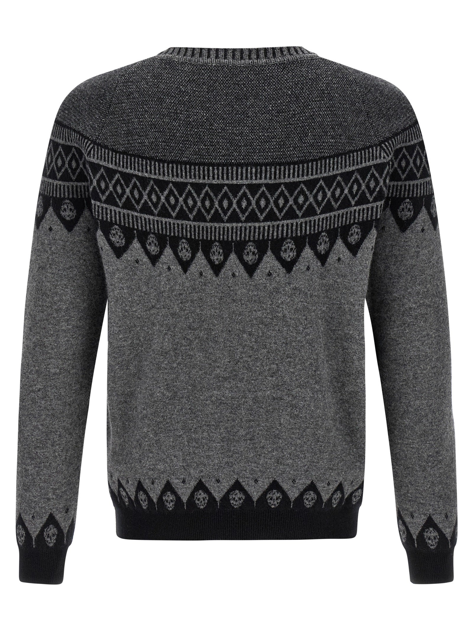 Cardigan by Alexander McQueen for men in wool gray, patterned & jacquard showcases a captivating silhouette, artfully detailed with a captivating and crew neckline for a truly sophisticated captivating look.