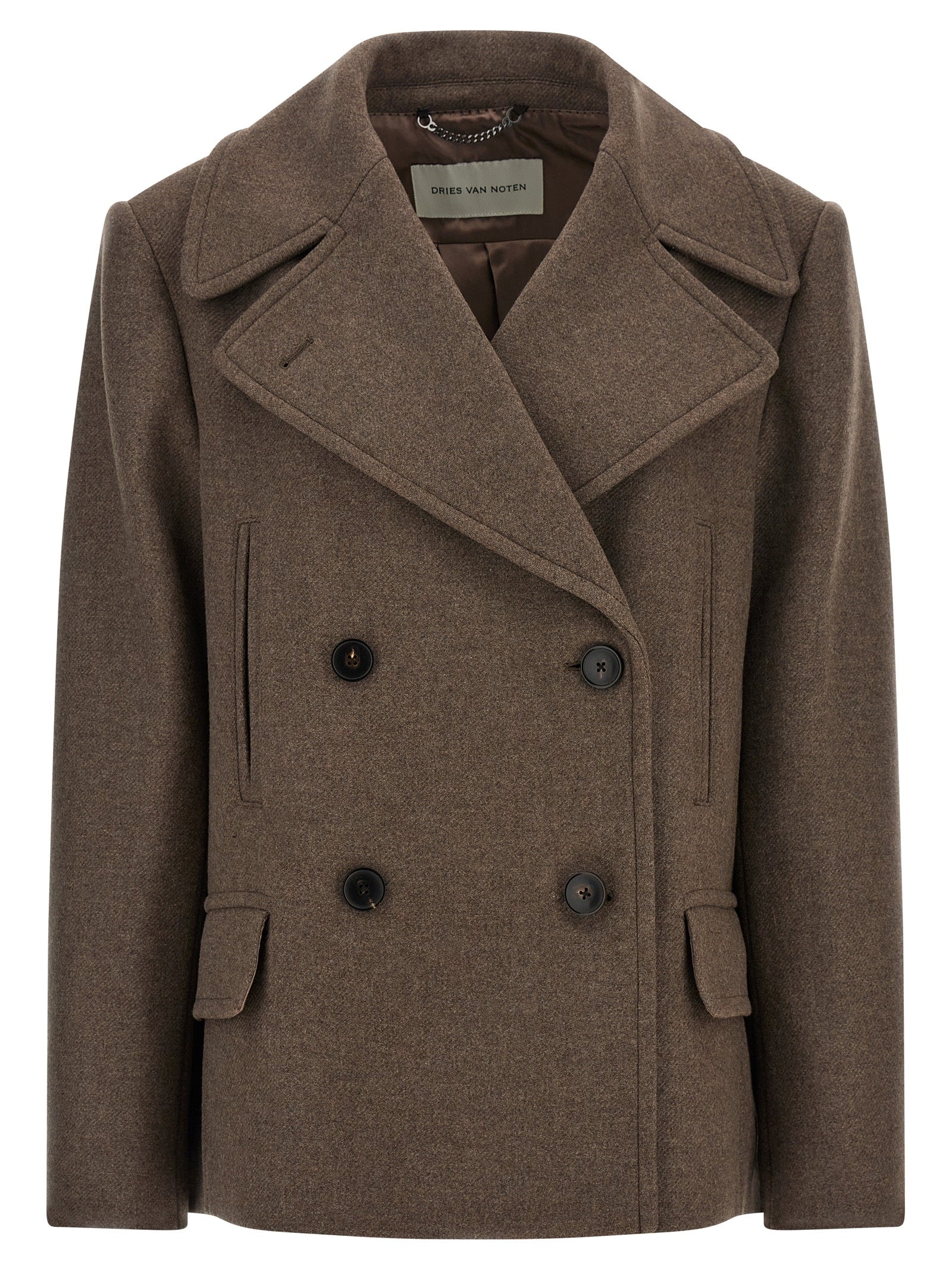 Overcoat by Dries Van Noten for women in polyamide wool brown features a contemporary silhouette showcasing a contemporary and refined insulated for a sophisticated finish.