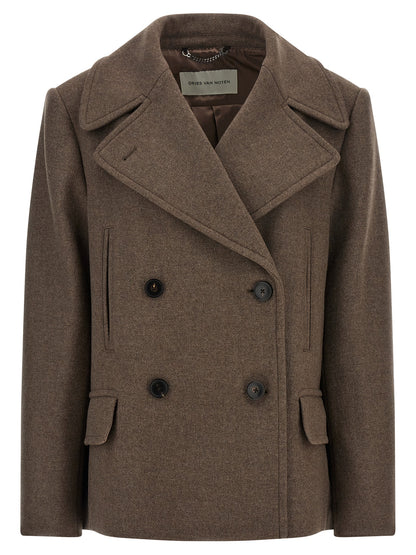 Overcoat by Dries Van Noten for women in polyamide wool brown features a contemporary silhouette showcasing a contemporary and refined insulated for a sophisticated finish.