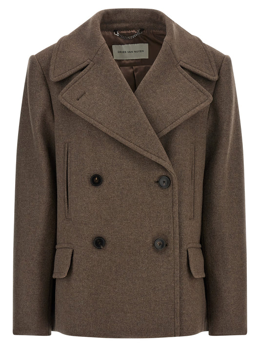 Overcoat by Dries Van Noten for women in polyamide wool brown features a contemporary silhouette showcasing a contemporary and refined insulated for a sophisticated finish.