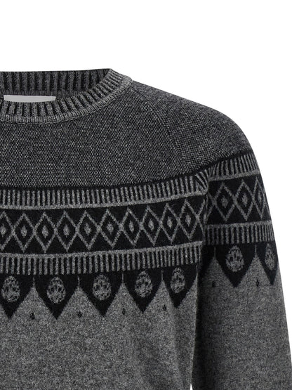 Cardigan by Alexander McQueen for men in wool gray, patterned & jacquard showcases a luxurious silhouette, meticulously detailed with a sophisticated crew neckline and for a refined finish.