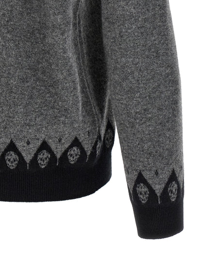 Cardigan by Alexander McQueen for men in wool gray, patterned & jacquard presents a textural silhouette, artfully finished with a textural and for a sophisticated, textural look.