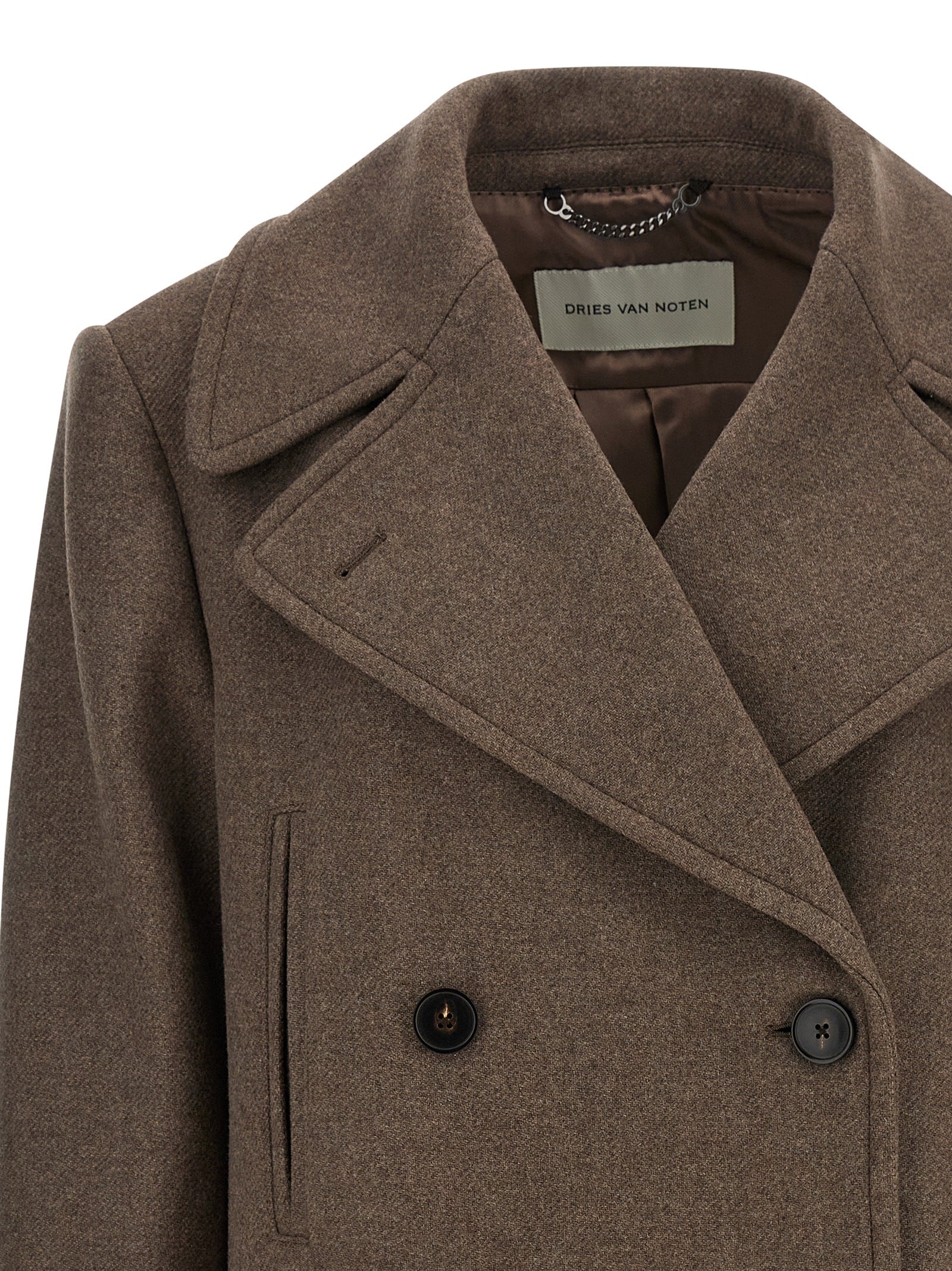 Overcoat by Dries Van Noten for women in polyamide wool brown features a cosy chic silhouette, artfully detailed with a sophisticated and premium insulated for a cosy chic finish.