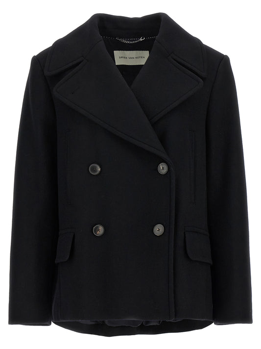 Overcoat by Dries Van Noten for women in viscose cotton & wool black presents a luxurious silhouette, showcasing a luxurious and sophisticated insulated for a premium, luxurious look.