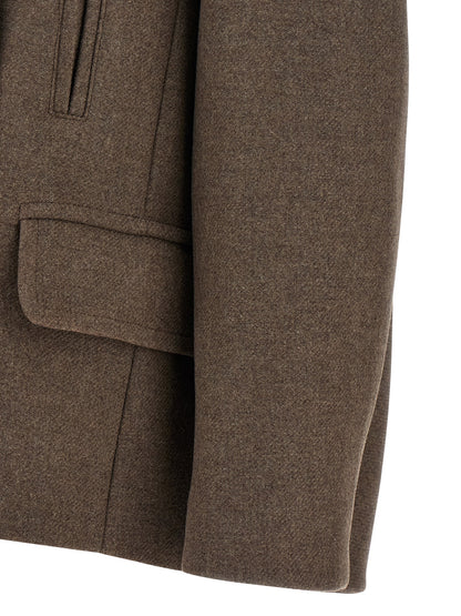Overcoat by Dries Van Noten for women in polyamide wool brown features a contemporary silhouette showcasing a contemporary and refined insulated for a sophisticated finish.