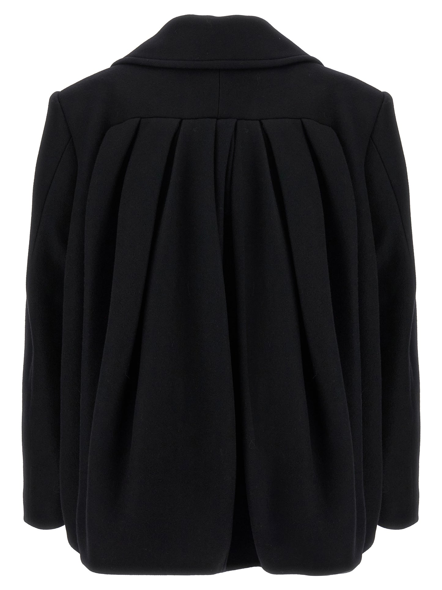 Overcoat by Dries Van Noten for women in viscose cotton & wool black features an voluminous silhouette, showcasing distinct insulated and a voluminous for a truly voluminous aesthetic.