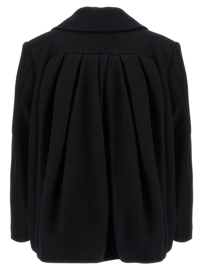 Overcoat by Dries Van Noten for women in viscose cotton & wool black features an voluminous silhouette, showcasing distinct insulated and a voluminous for a truly voluminous aesthetic.
