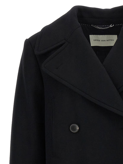 Overcoat by Dries Van Noten for women in viscose cotton & wool black features an satoral silhouette, showcasing a sophisticated and satoral insulated for a premium, timeless look.
