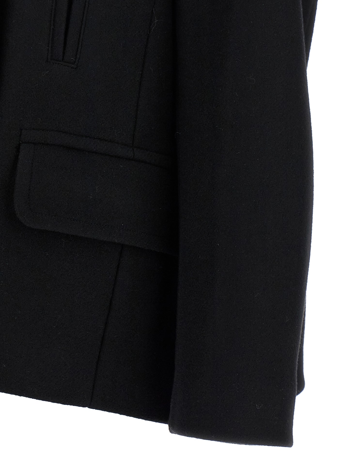 Overcoat by Dries Van Noten for women in viscose cotton & wool black showcases a enveloping silhouette, detailed with distinctive insulated and a enveloping .