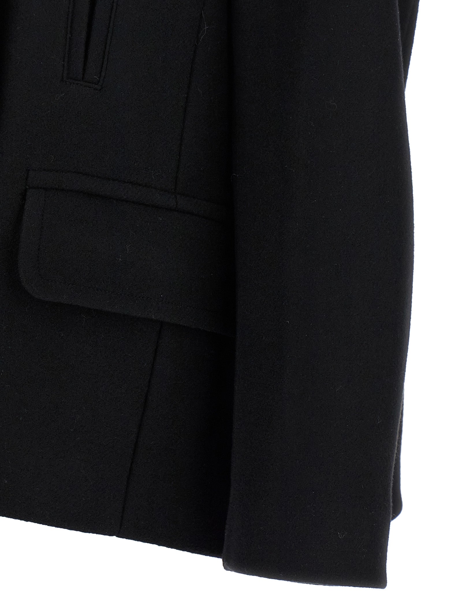 Overcoat by Dries Van Noten for women in viscose cotton & wool black showcases a enveloping silhouette, detailed with distinctive insulated and a enveloping .