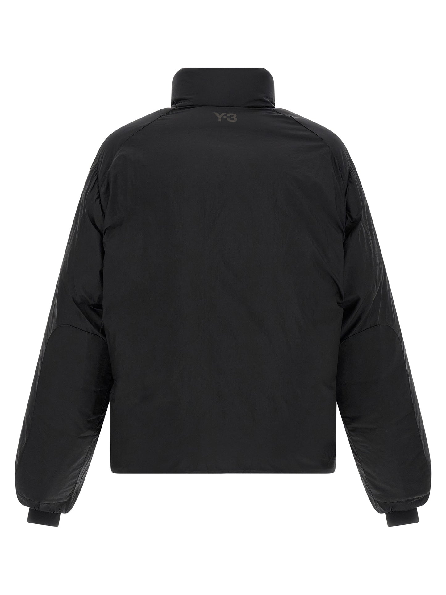 Puffer Jacket by Y-3 for men in nylon black features a dramatic silhouette, showcasing a sophisticated and distinctive windproof, pockets & insulated for a dramatic aesthetic.