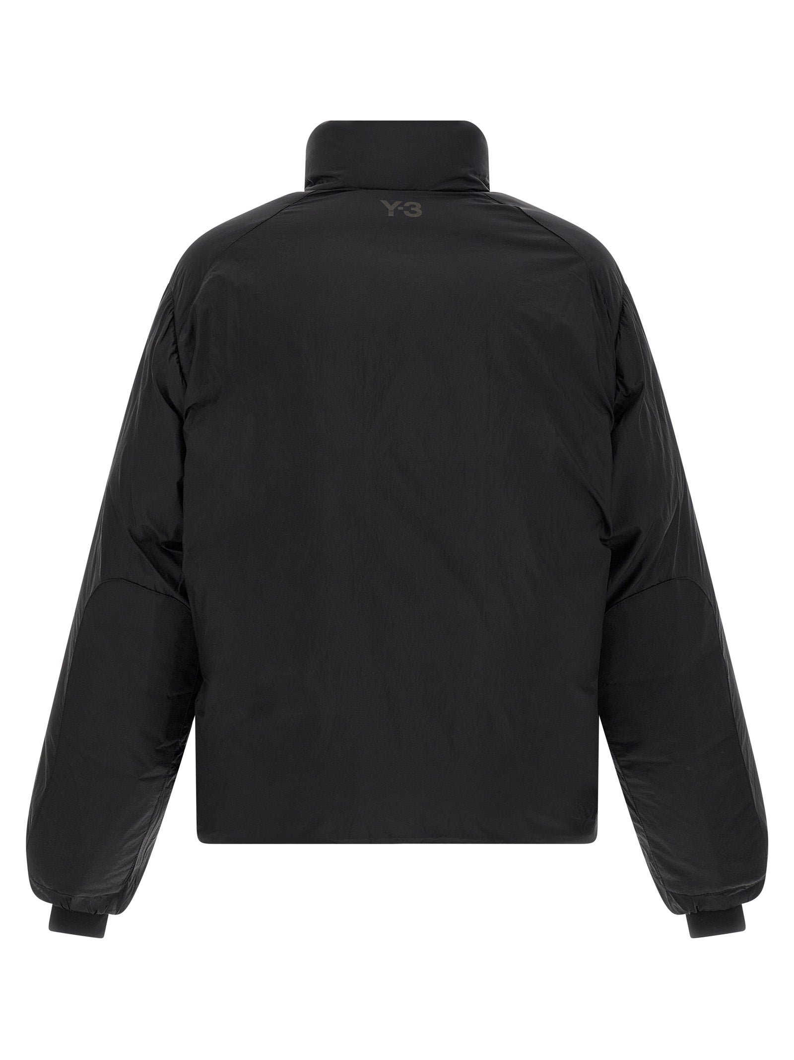 Puffer Jacket by Y-3 for men in nylon black features a dramatic silhouette, showcasing a sophisticated and distinctive windproof, pockets & insulated for a dramatic aesthetic.