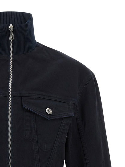 Trucker Jacket by Jean Paul Gaultier for women in denim cotton blue features an contemporary silhouette, showcasing a sophisticated and contemporary for a truly refined look.