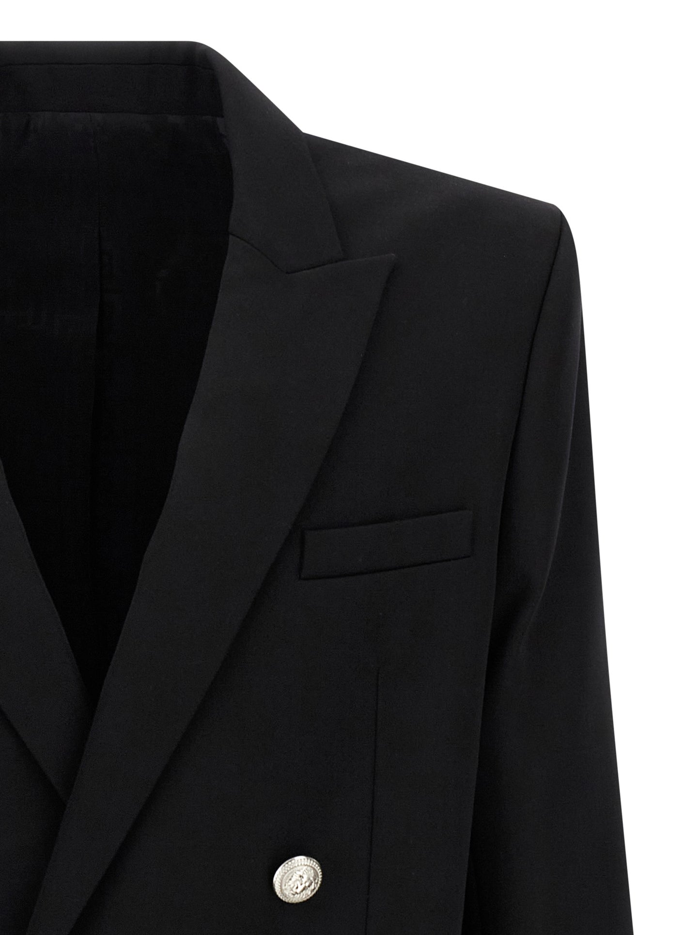 Blazer by Balmain for men in virgin wool black & monogram showcases a discerning silhouette, elegantly detailed with a sophisticated and premium for a truly discerning finish.