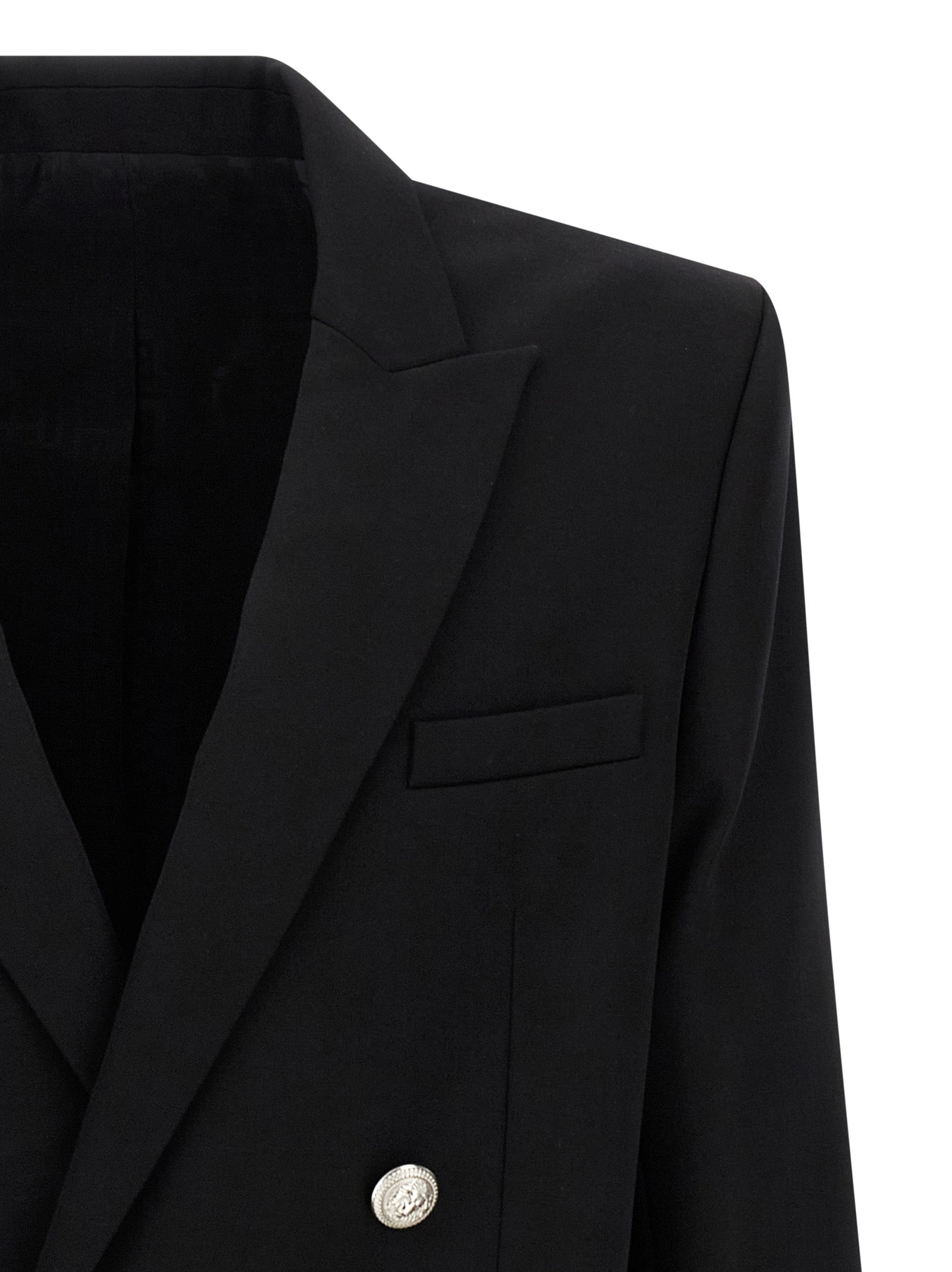 Blazer by Balmain for men in virgin wool black & monogram showcases a discerning silhouette, elegantly detailed with a sophisticated and premium for a truly discerning finish.