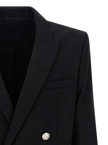 Blazer by Balmain for men in virgin wool black & monogram showcases a discerning silhouette, elegantly detailed with a sophisticated and premium for a truly discerning finish.