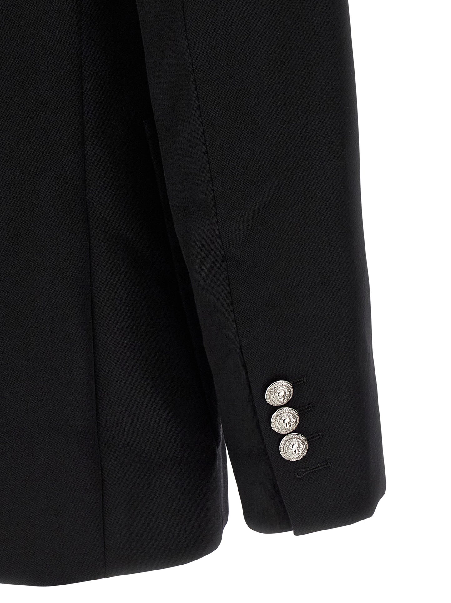 Blazer by Balmain for men in virgin wool black & monogram features an crisp silhouette with sophisticated and a crisp for a truly crisp finish.