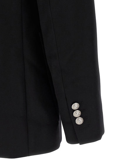 Blazer by Balmain for men in virgin wool black & monogram features an crisp silhouette with sophisticated and a crisp for a truly crisp finish.